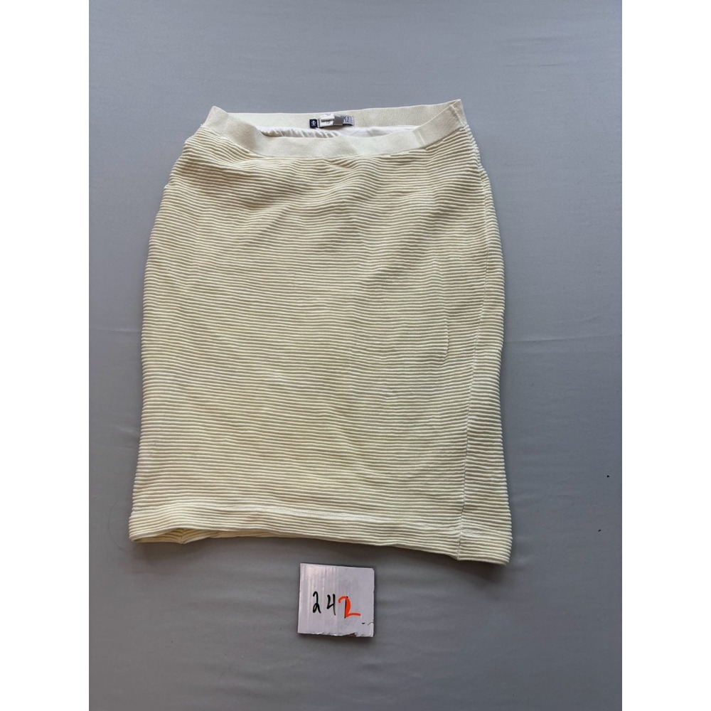 Jennifer Lopez Womens Ribbed Knit Pencil Skirt Cream Stretch Elastic Waist L